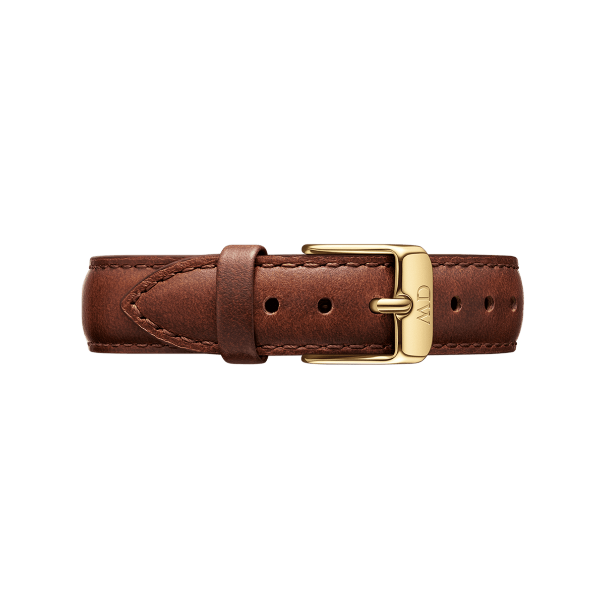 St Mawes Strap Gold in brown genuine leather with precise stitching and a polished gold buckle, ideal as a stylish and comfortable replacement strap for Daniel Wellington watches.