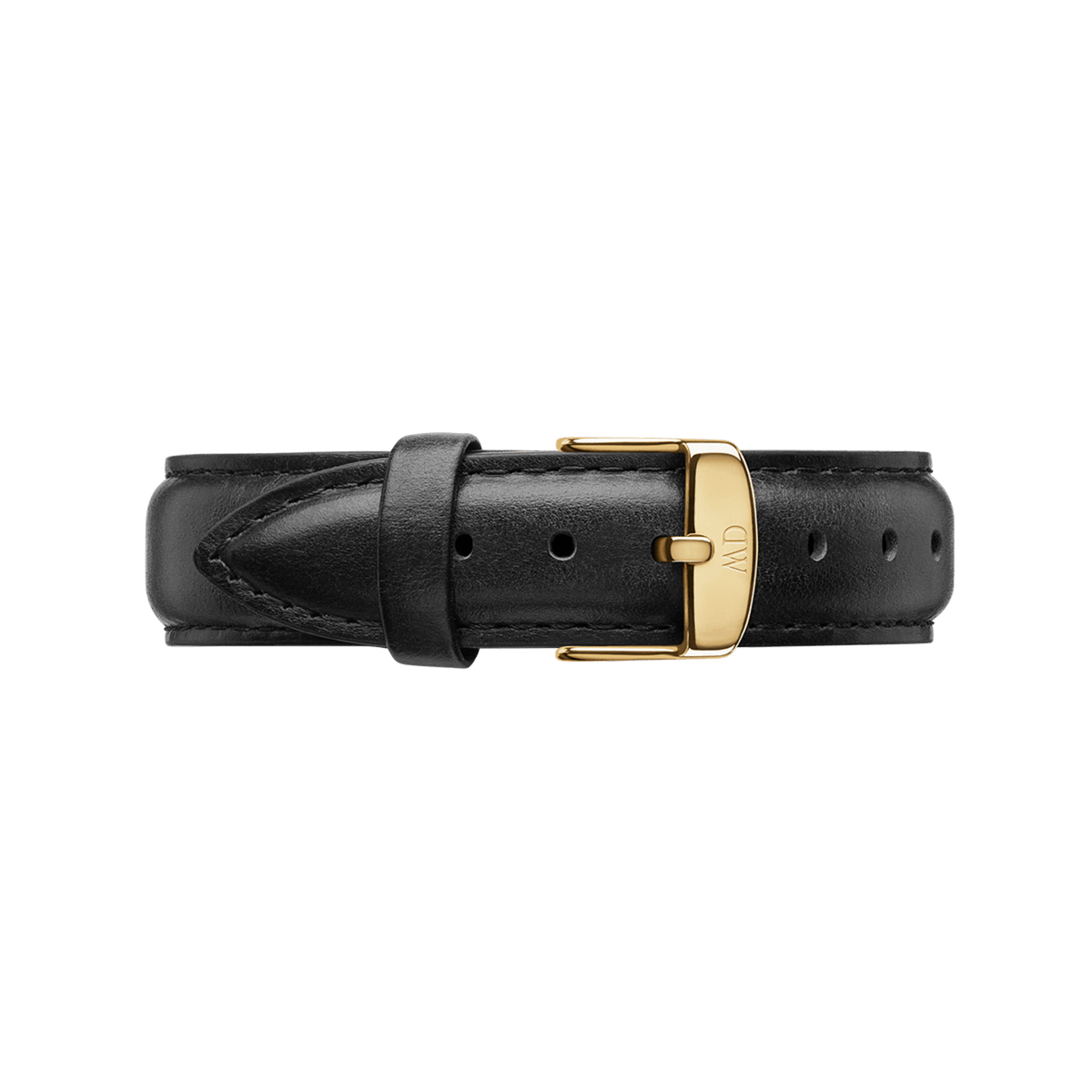 Black Sheffield Strap Gold leather watch strap with smooth texture, neat black stitching, and a gold buckle, designed for a comfortable and elegant upgrade to your timepiece.