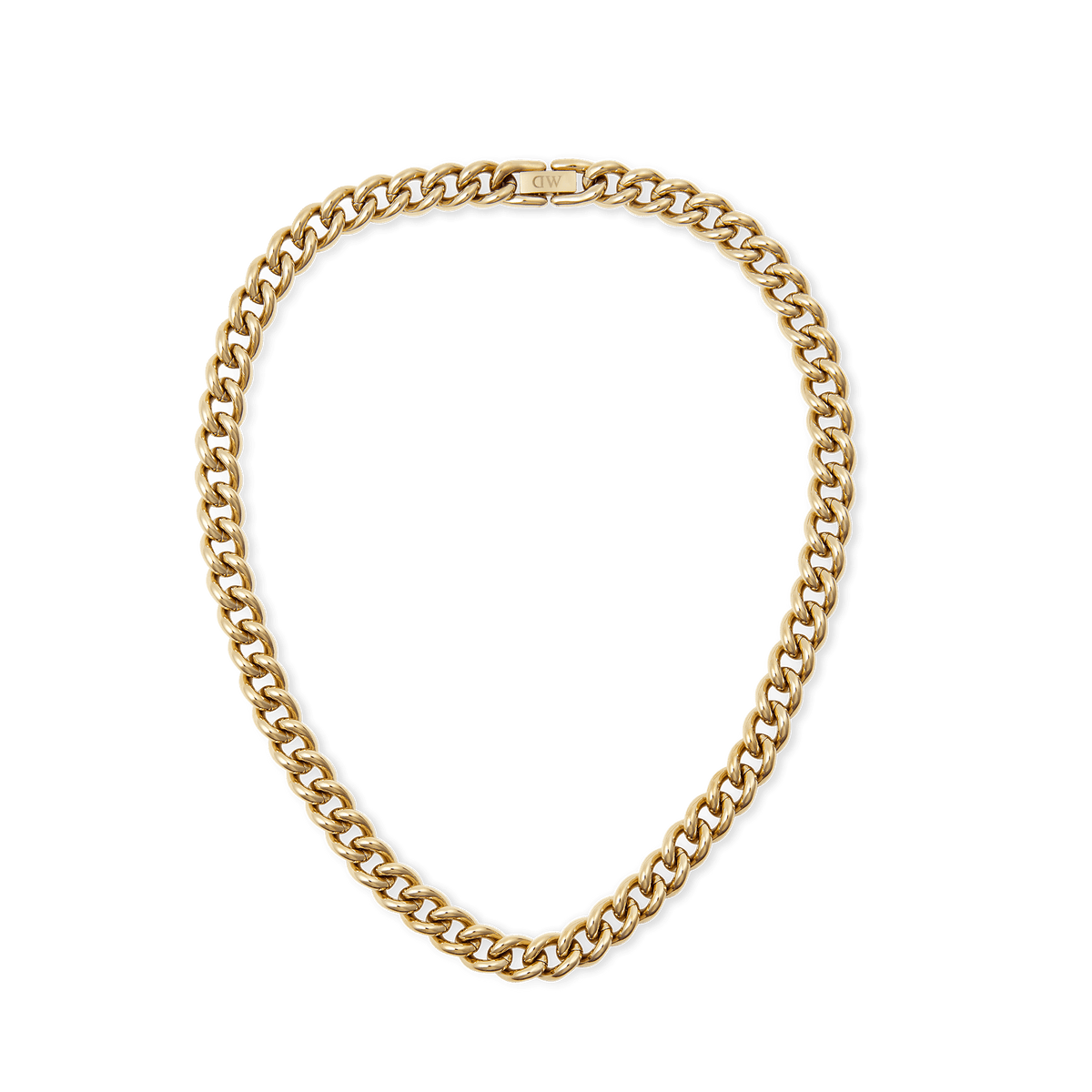 Chunky Chain Necklace Gold featuring bold, rounded gold links and a secure fold-over clasp, crafted from stainless steel with a PVD gold finish for a classic yet modern look.