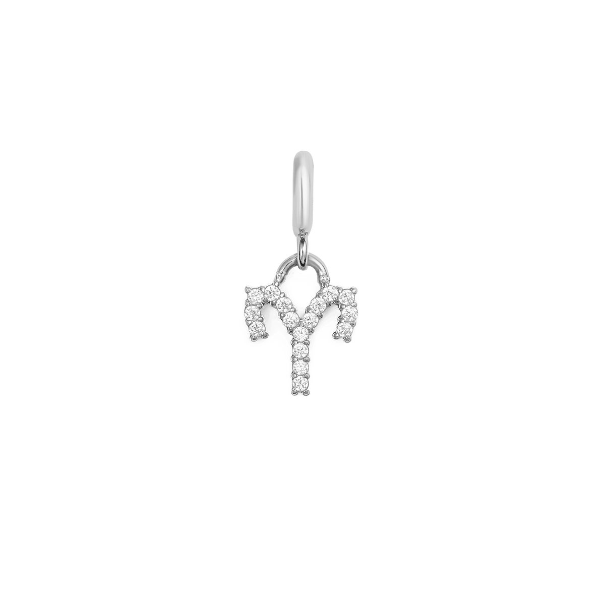 Silver Aries zodiac watch charm featuring sparkling cubic zirconia crystals, designed with a minimalist silhouette and a claw setting for secure attachment to Daniel Wellington Zodiac watches or straps.