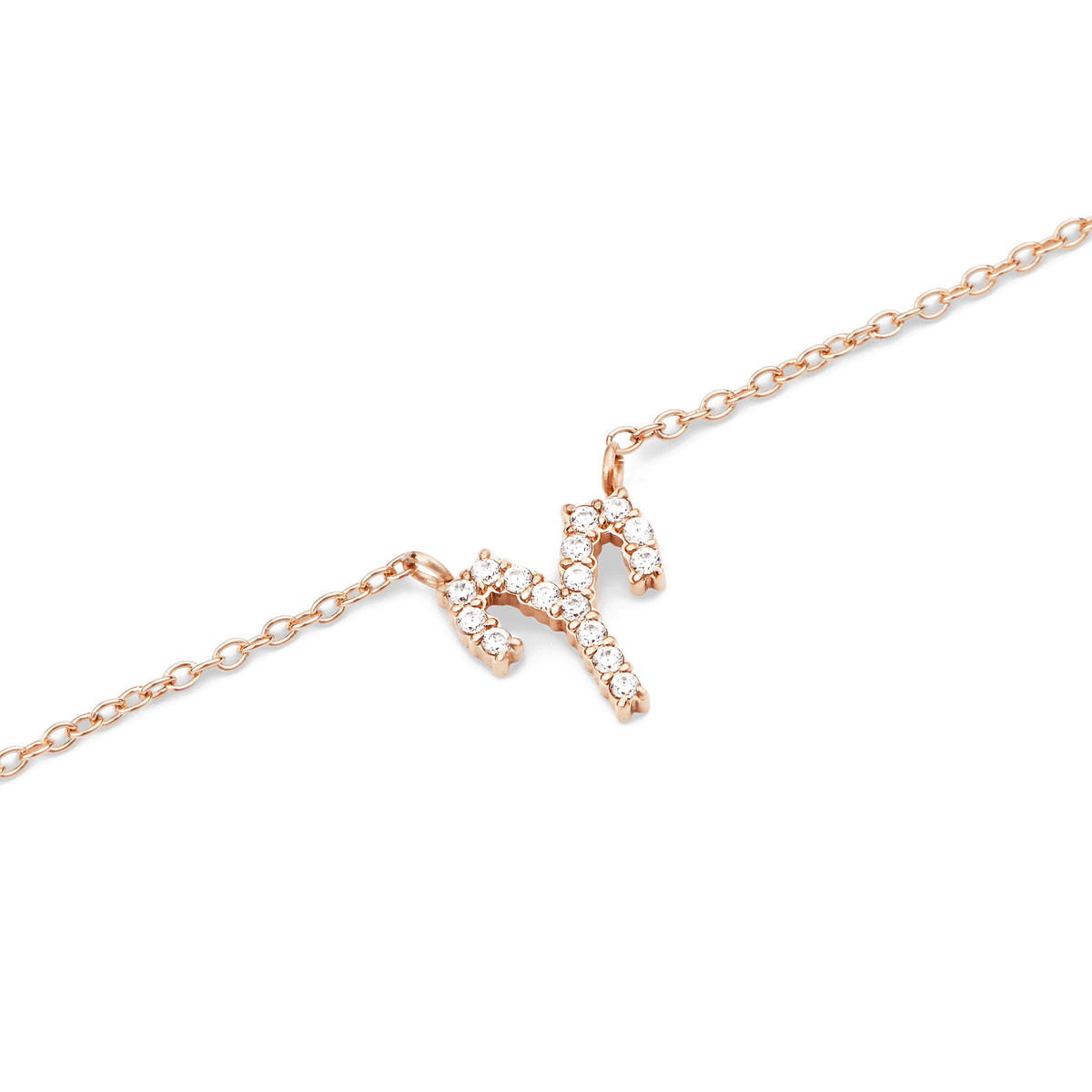 Rose gold chain necklace featuring a delicate zodiac pendant encrusted with sparkling crystals, designed for a refined and personalised look.