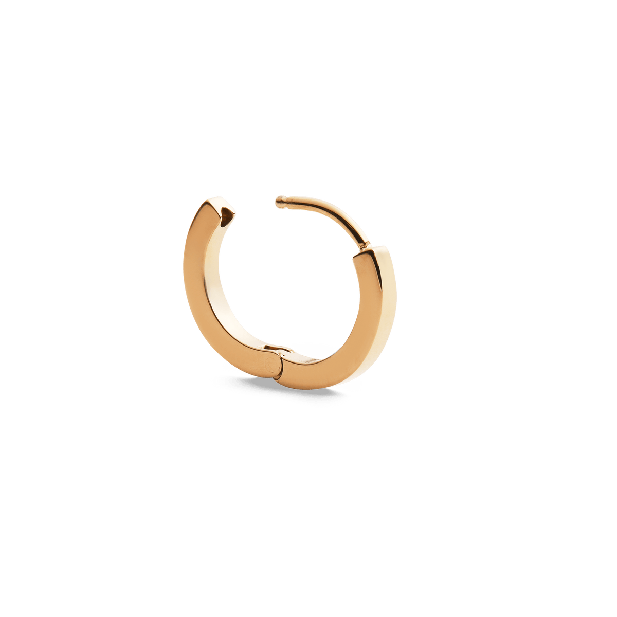 Minimalist gold hoop earring with a 13mm diameter, crafted from stainless steel and finished with PVD gold plating, featuring a secure clasp for comfortable daily wear.