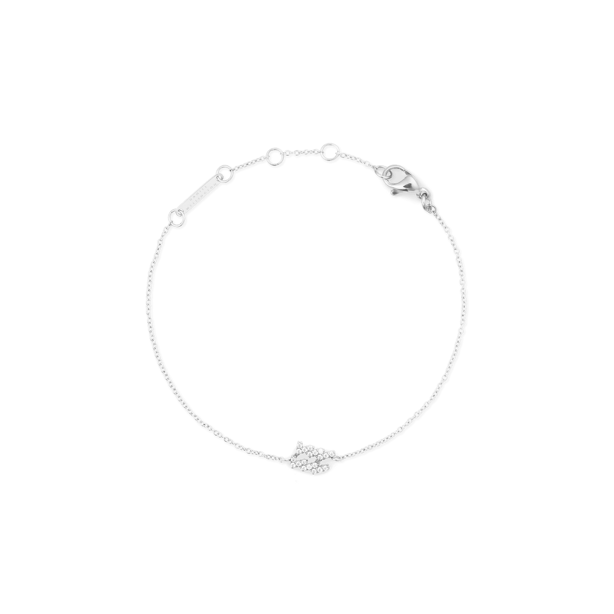 Crystal Zodiac Chain Bracelet Silver with a fine adjustable chain, lobster clasp, and a sparkling zodiac charm set with hand-placed crystals for a refined, minimalist style.