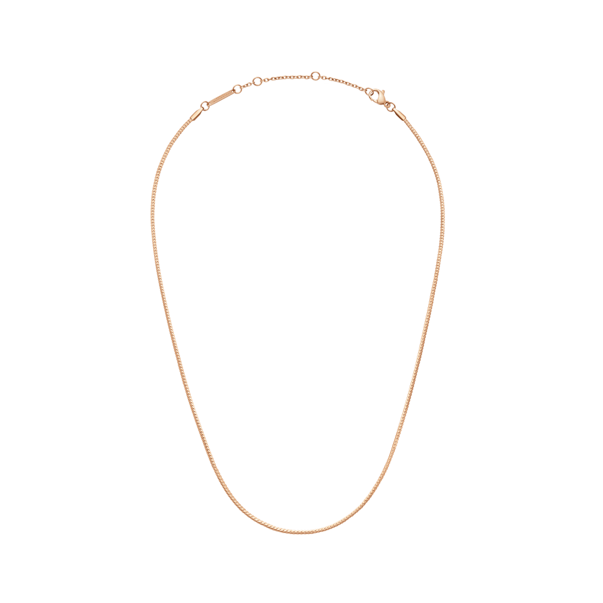Flat Chain Necklace RG in rose gold with a slim, flat link design and adjustable clasp, ideal for layering or wearing alone for a minimalist look.