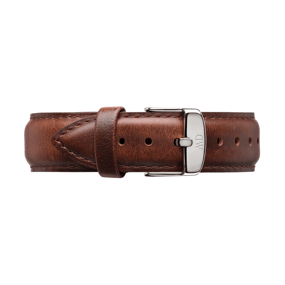 St Mawes Strap Silver showcases rich brown genuine leather with a smooth finish, detailed stitching, and a polished silver buckle, suitable for both men's and women's watches.