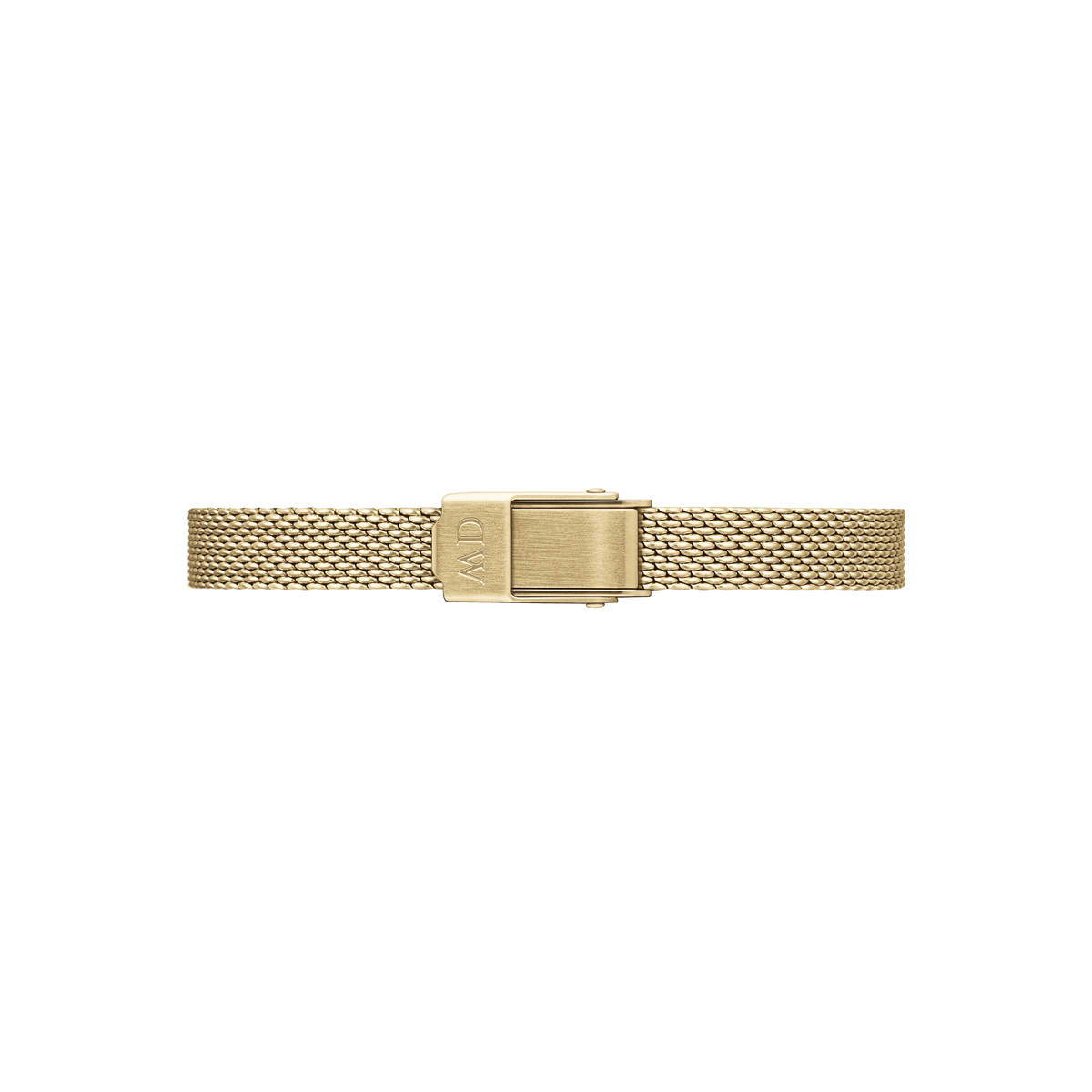The Quadro Mini Evergold Amber features a slim gold mesh bracelet with an adjustable clasp, offering a comfortable and secure fit for petite wrists.