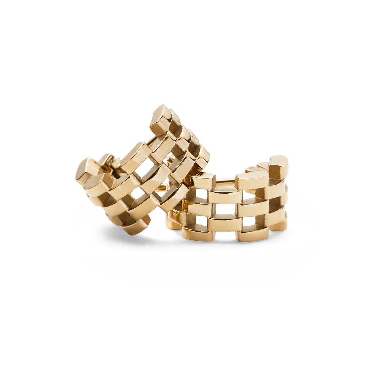 A pair of Daniel Wellington 5-Link Earrings Gold featuring a bold geometric open link design in polished gold-tone stainless steel, shown against a plain background.