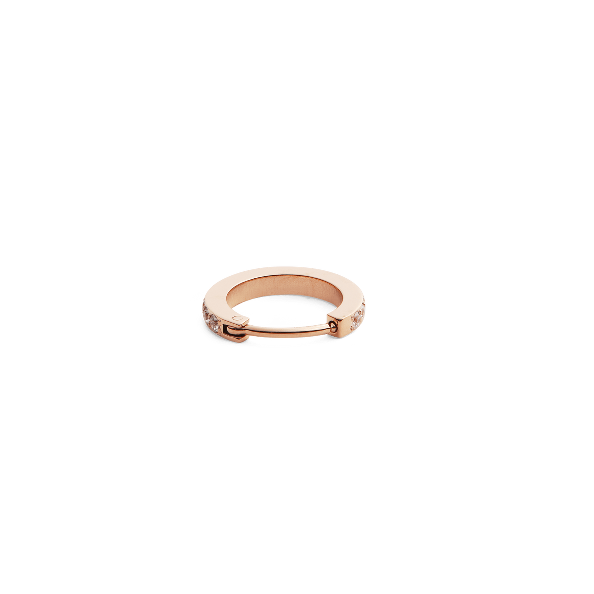 Rose gold Crystal Hoop Earring featuring a petite design with cubic zirconia crystals set along the front, shown against a plain background.