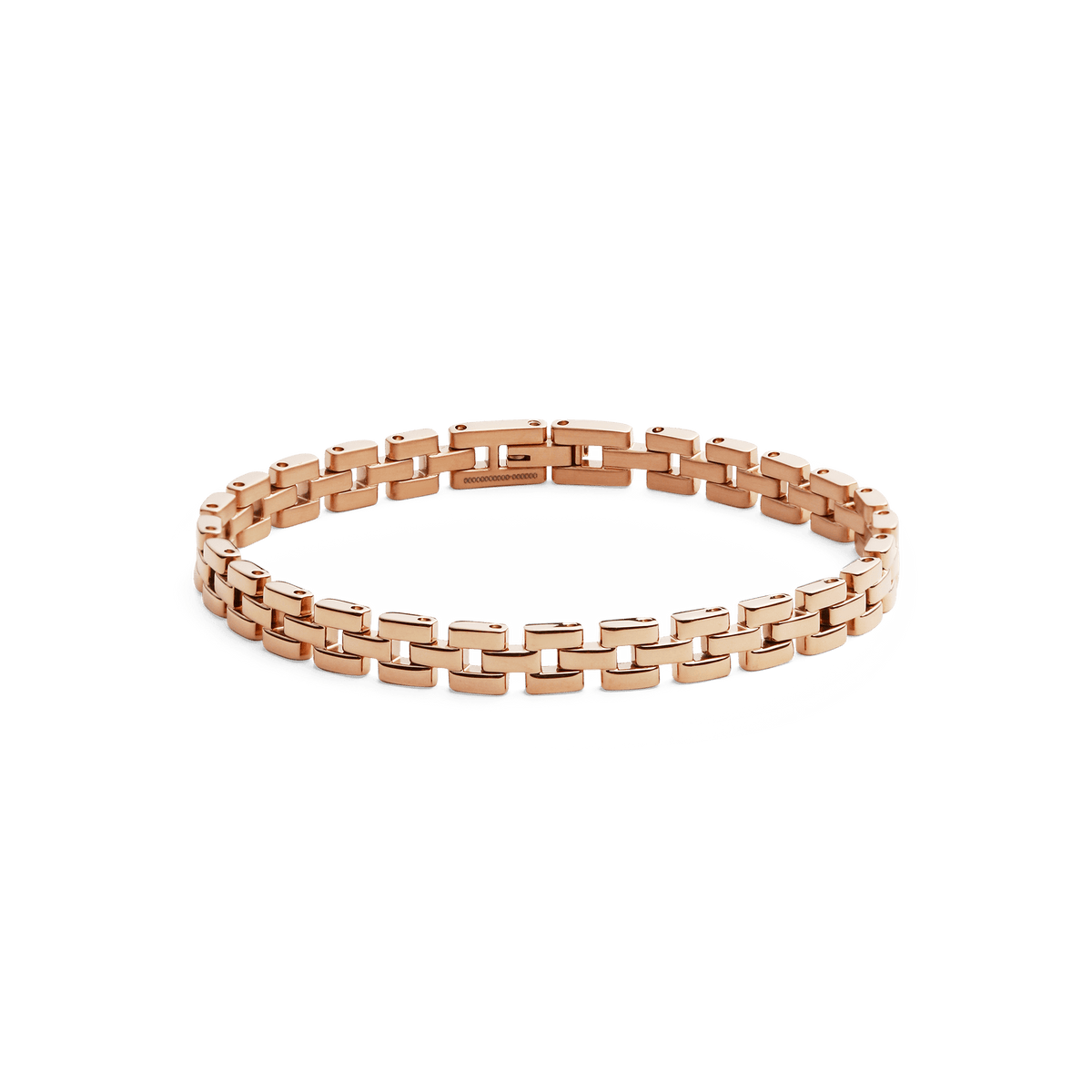 Rose gold 3-Link Bracelet with geometric links and a polished finish, featuring a secure fold-over clasp and sleek profile suitable for everyday wear.