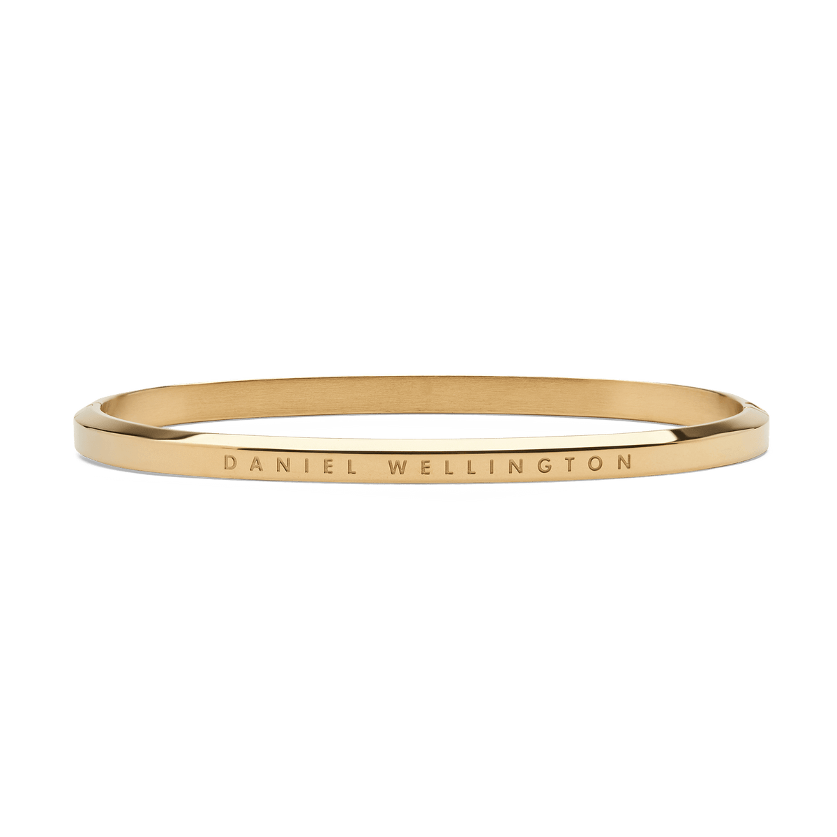 Classic Bangle Gold features a slim, polished gold finish with the Daniel Wellington logo engraved along the outer edge, showcasing its minimalist and timeless design.