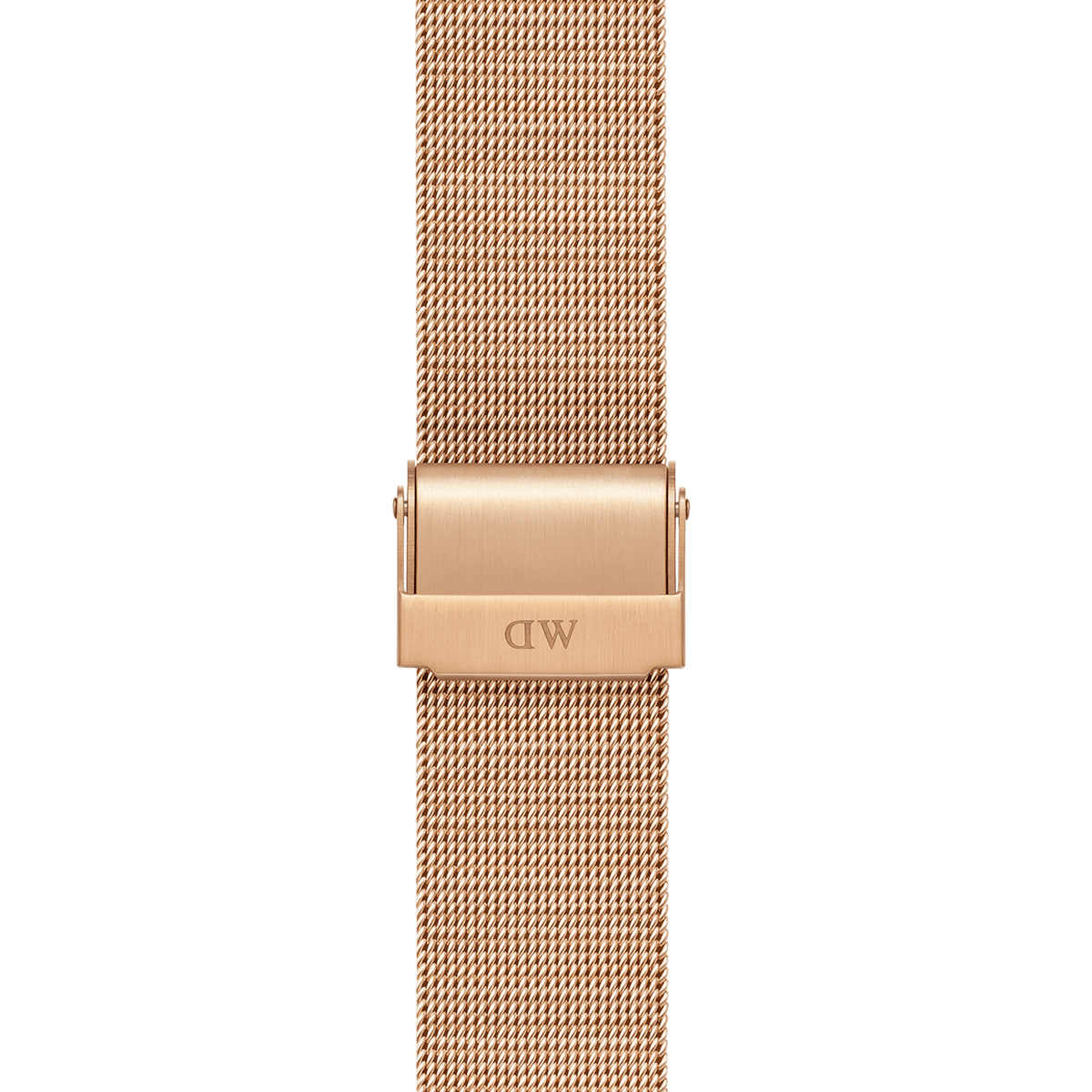 Close-up of the Smartwatch Strap Mesh Rose Gold, highlighting the fine rose gold mesh texture and the adjustable clasp made from durable 316L stainless steel.
