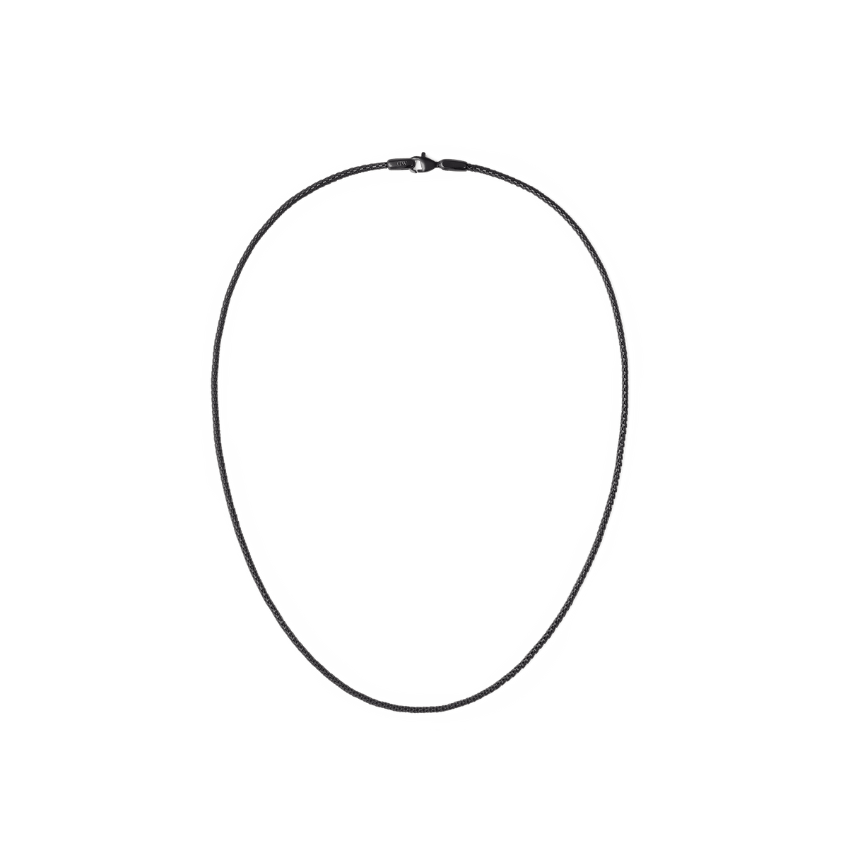 Minimalist black mesh necklace with a fine, lightweight chain and secure lobster clasp, crafted from stainless steel for a modern, understated look.