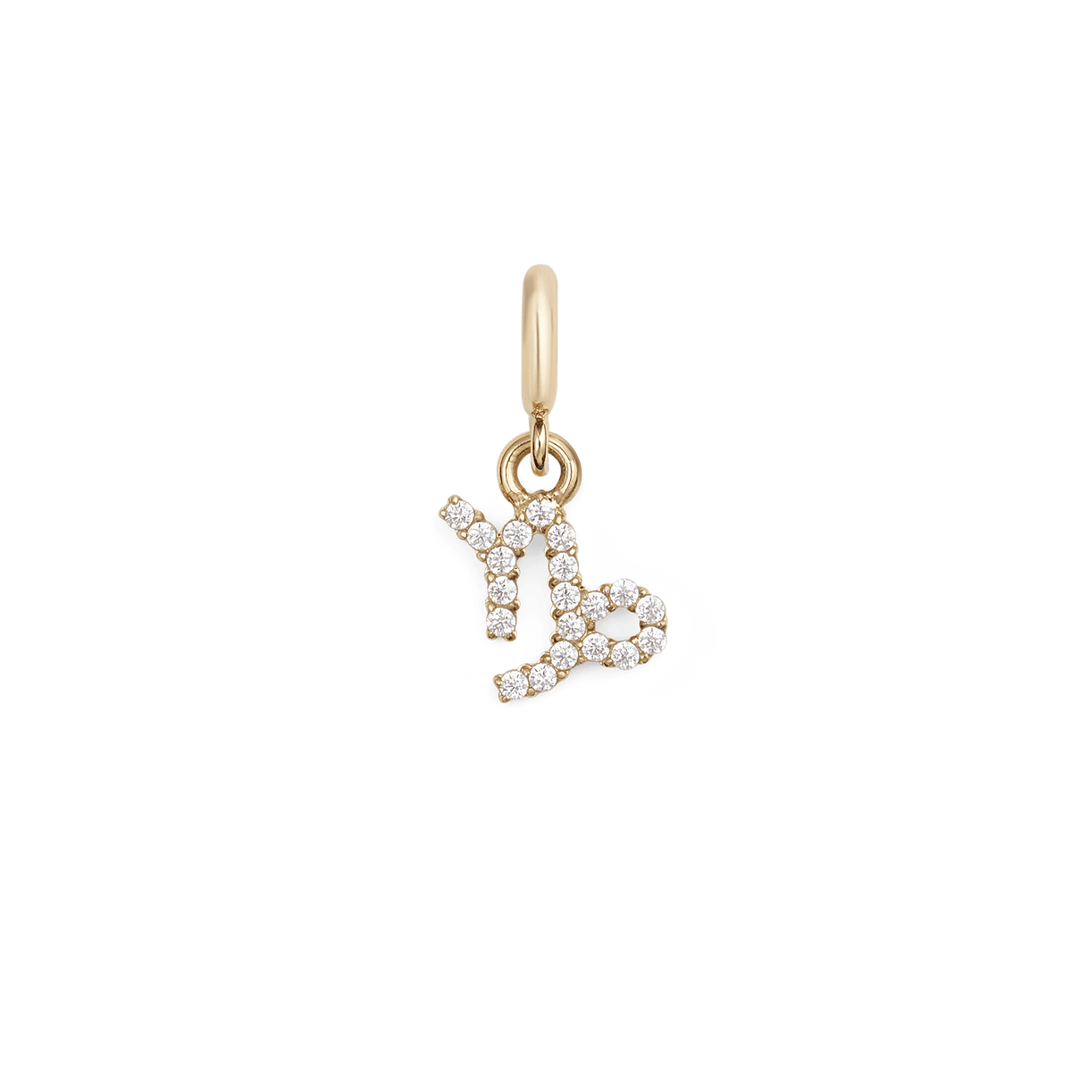 Gold Capricorn zodiac watch charm with sparkling cubic zirconia crystals, featuring a delicate Capricorn symbol in a secure claw setting for versatile styling on watches, bracelets, or jewellery stacks.