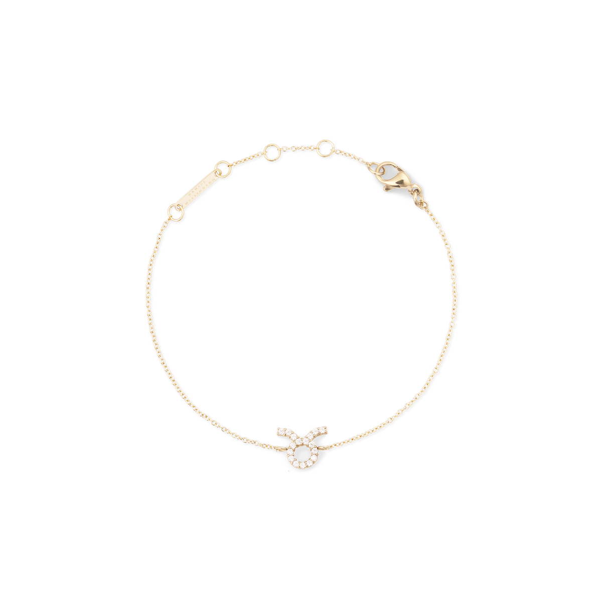 Crystal Zodiac Chain Bracelet Gold with a delicate gold chain and a sparkling Taurus zodiac charm, featuring adjustable sizing rings and a secure lobster clasp.