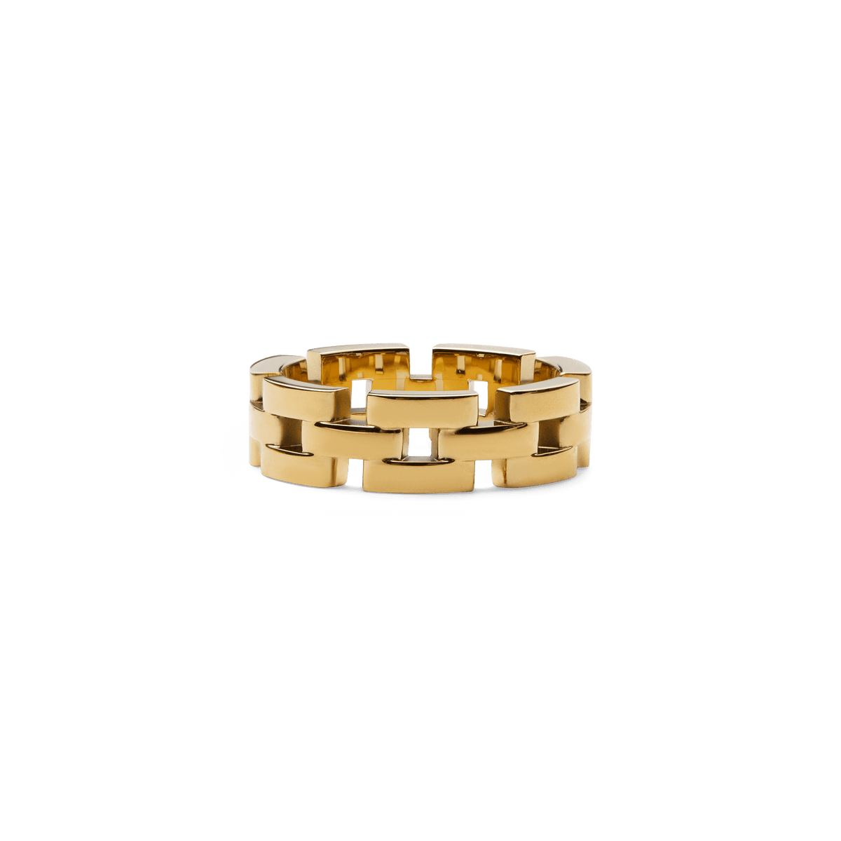 3-Link Ring Gold with bold, rectangular links and a polished gold finish, designed for a modern yet timeless style.