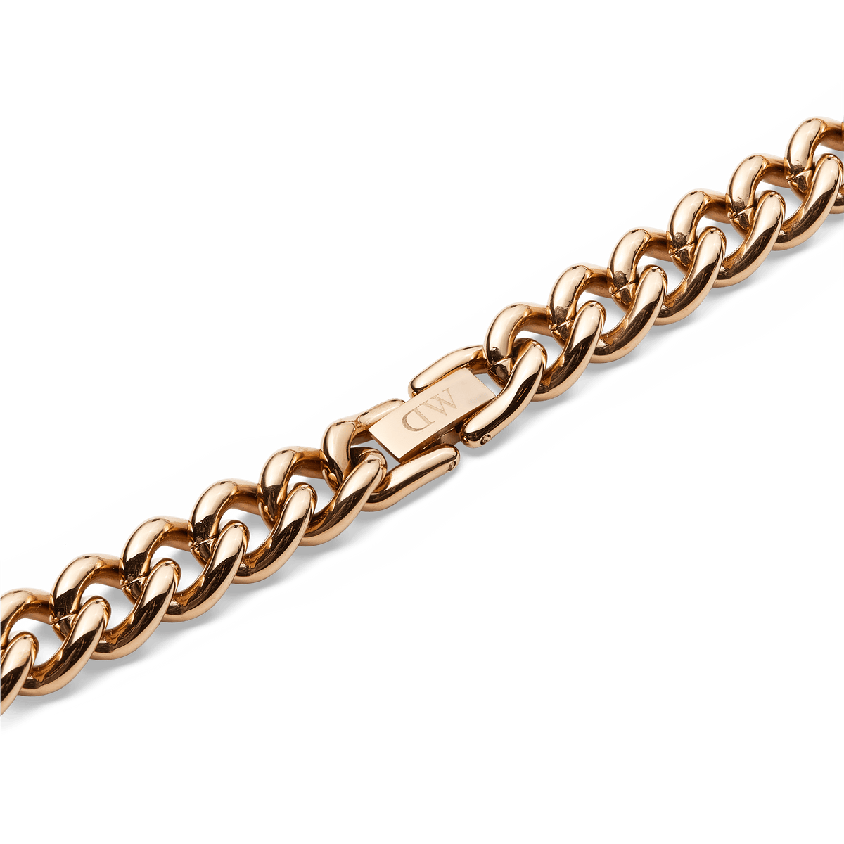 Detail of the Chunky Chain Necklace Rose Gold showing the secure fold-over clasp and polished rose gold links, emphasising the necklace’s quality finish and sturdy construction.