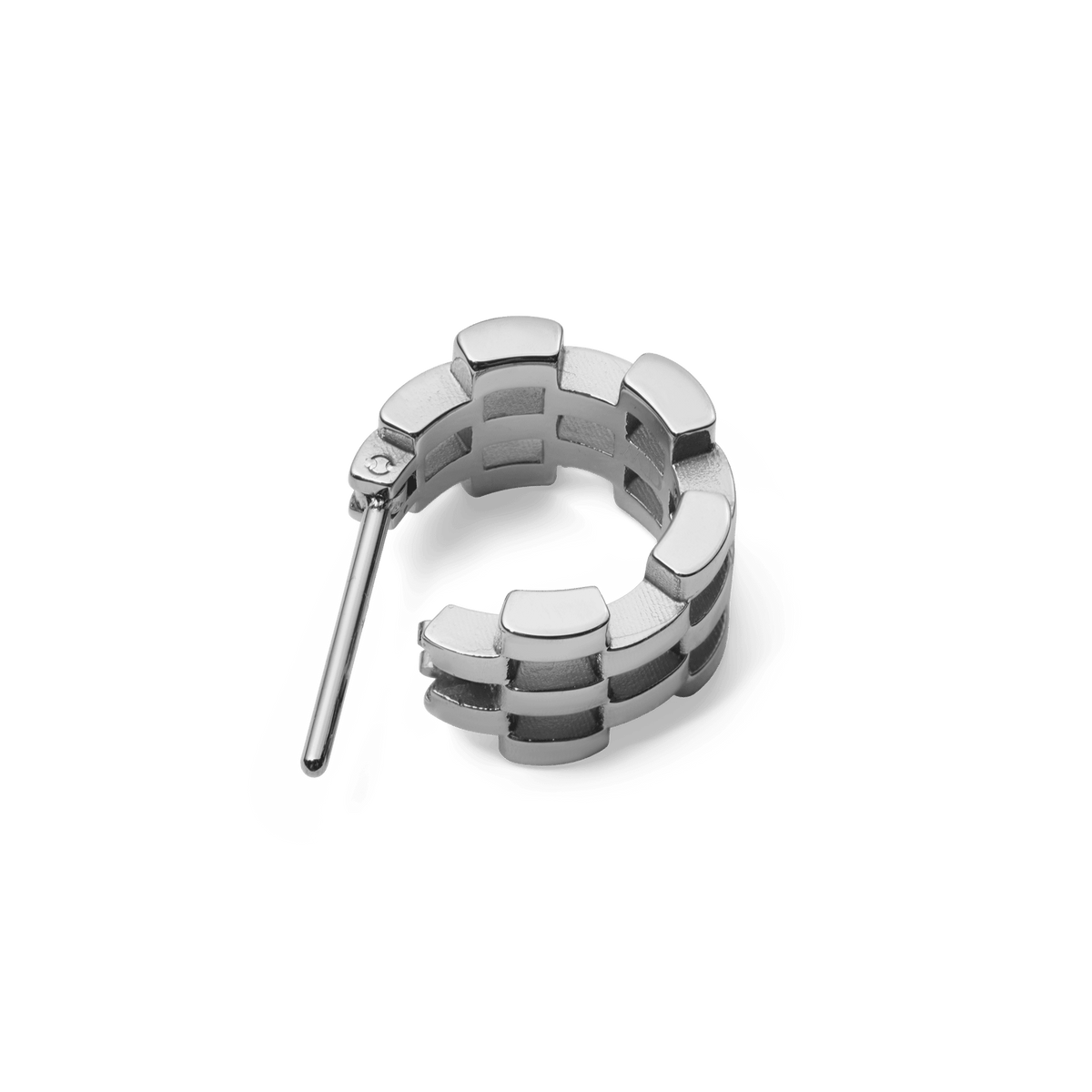 5-Link Earrings Silver by Daniel Wellington shown with an open clasp, highlighting the geometric link design and polished stainless steel finish suitable for everyday wear.