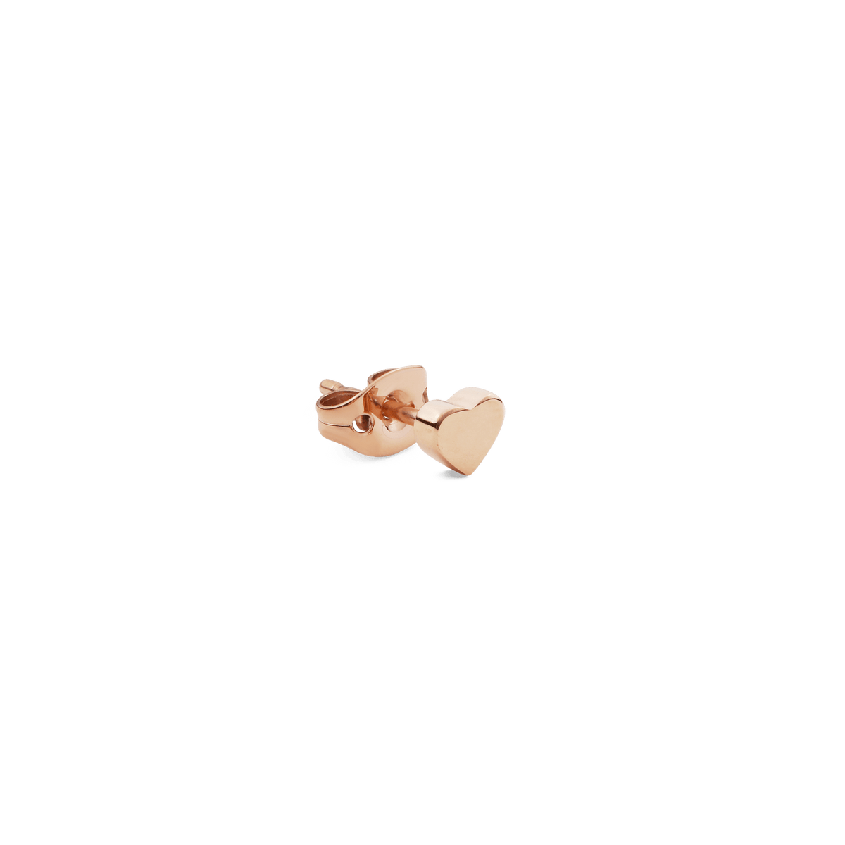 Pair of Heart Stud Rose Gold earrings with a petite heart shape and polished rose gold finish, featuring secure butterfly backings for comfortable daily wear.