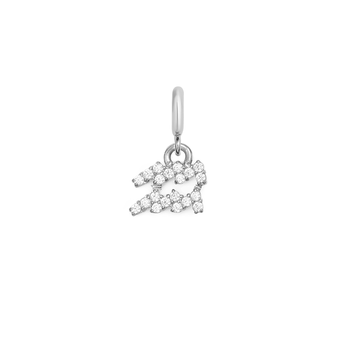 Silver Aquarius zodiac watch charm featuring sparkling cubic zirconia crystals, designed for Daniel Wellington watches or bracelets and finished with a polished stainless steel clasp.