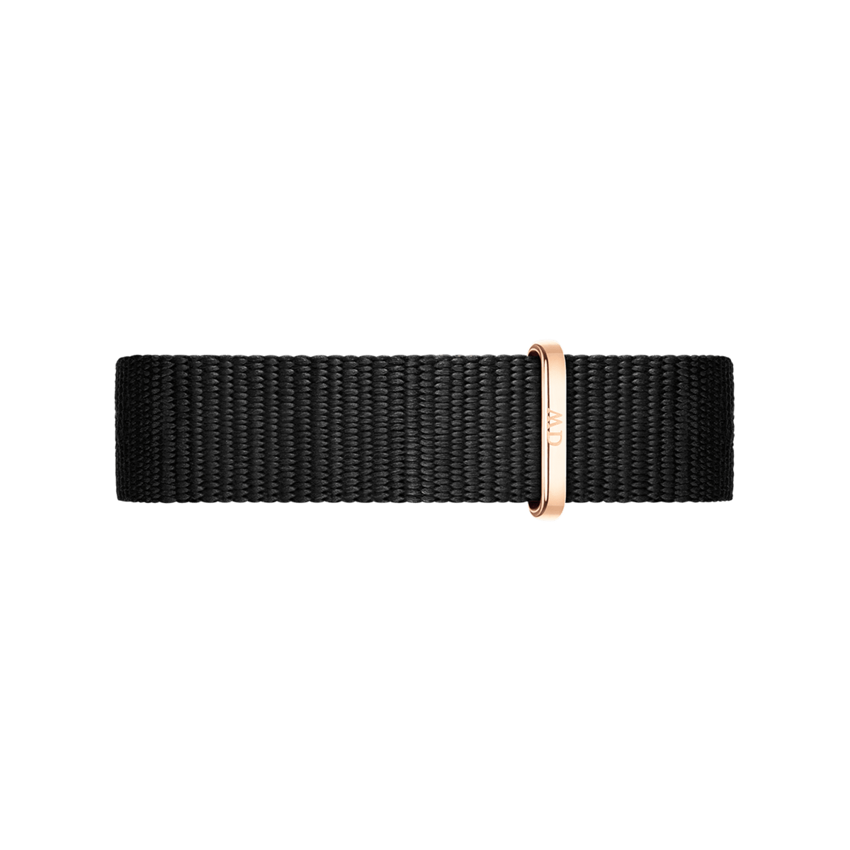Cornwall Strap Rose Gold features a sleek black NATO-style polyester band with a rose gold buckle, offering a modern and versatile look for any watch.