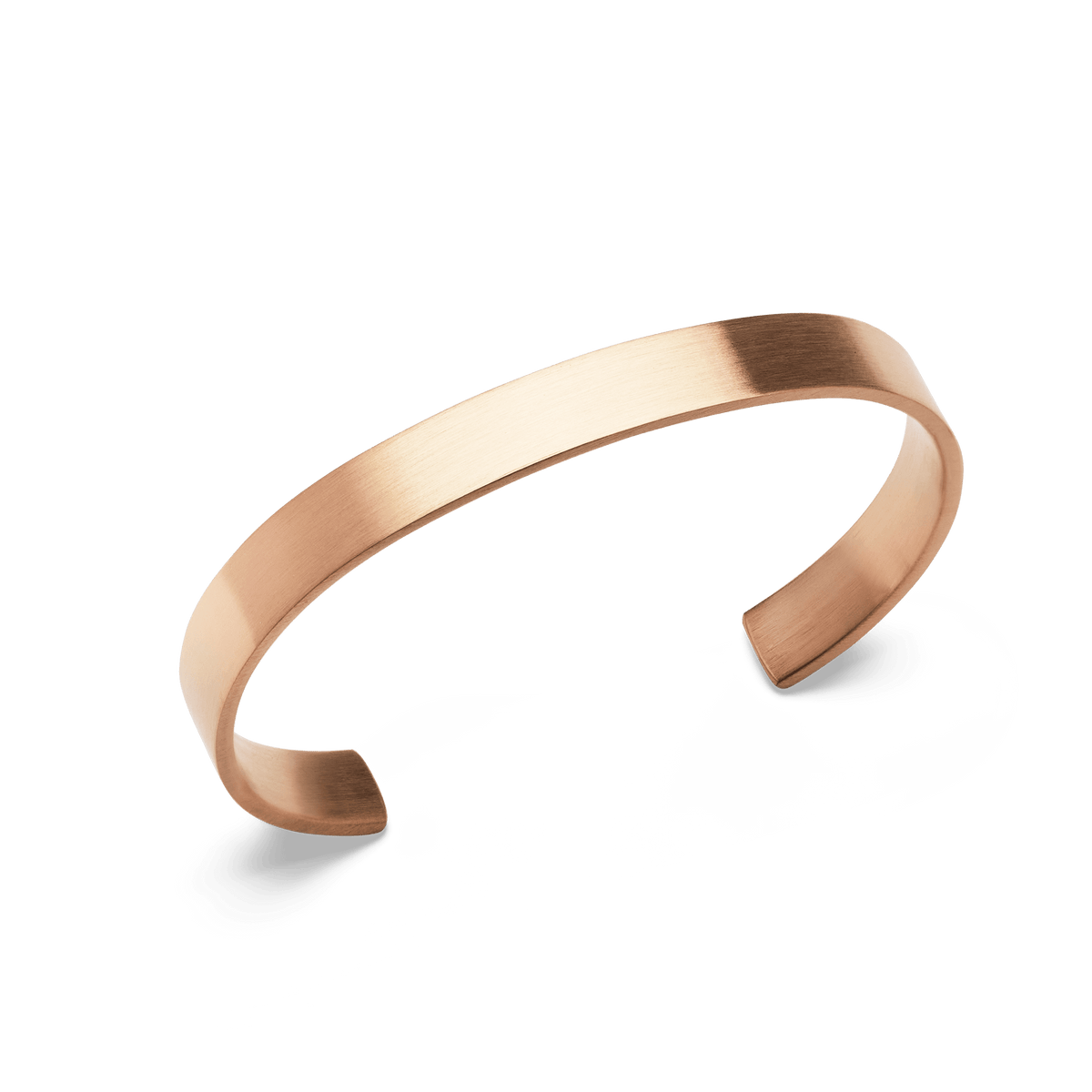 Line Cuff Brushed Rose Gold bracelet with a slim, open cuff design and a soft brushed rose gold finish, shown at an angle to highlight its smooth contours and minimalist style.