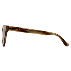 Side view of Lynx Bio-Acetate Brown Demi sunglasses showing the brown demi bio-acetate frame and Daniel Wellington branding on the arm.