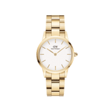 Iconic Link Gold ladies watch with a gold stainless steel bracelet and a clean eggshell white dial, featuring minimalist gold hour markers and a secure clasp for everyday style.