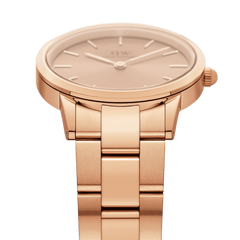 Iconic Link Unitone RG rose gold ladies watch featuring a brushed rose gold link bracelet, minimalist rose gold dial, and slim case profile, highlighting its elegant and cohesive design.
