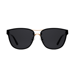 Ambler Steel Rose Gold sunglasses with a softly rounded rose gold plated stainless steel frame and dark nylon lenses, featuring adjustable silicone nose pads and black temple tips for a comfortable, modern classic look.