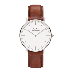 Classic St Mawes Silver watch featuring a round eggshell white dial, polished silver case, and genuine brown leather strap, designed for versatile everyday wear.