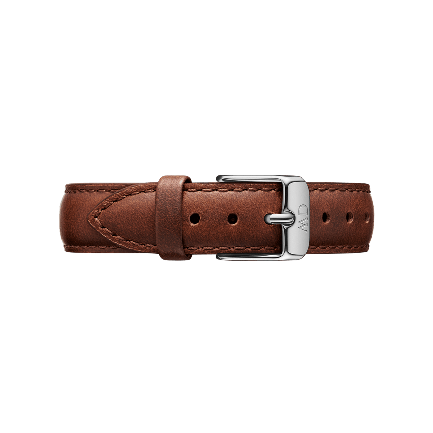 St Mawes Strap Silver in brown genuine leather with detailed stitching and a polished silver buckle, shown flat to highlight its classic design and adjustable fit.