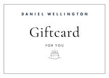 Daniel Wellington birthday gift card with a minimalist design, featuring the words "Giftcard for you" and a simple birthday cake illustration.