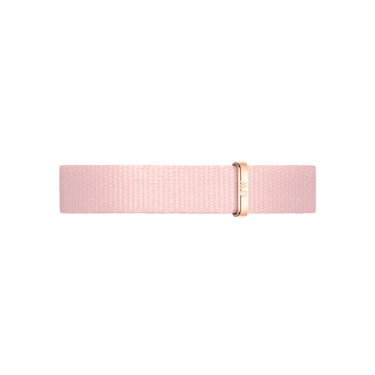 Coral Strap Rose Gold features a slim, pastel pink NATO style design with a rose gold buckle, crafted from recycled polyester for a lightweight and comfortable fit on petite watches.