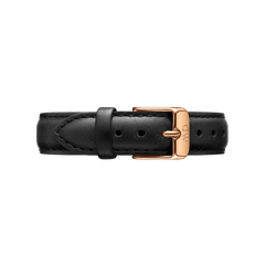 Black Sheffield Strap Rose Gold with genuine leather, detailed stitching, and a polished rose gold buckle, designed to upgrade your watch with a modern and elegant finish.