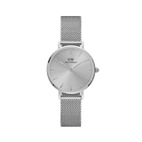 Petite Unitone Silver watch featuring a minimalist round dial and a polished stainless steel mesh strap, finished in tone-on-tone silver for a refined and versatile look suitable for everyday wear.