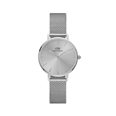 Petite Unitone Silver watch featuring a minimalist round dial and a polished stainless steel mesh strap, finished in tone-on-tone silver for a refined and versatile look suitable for everyday wear.