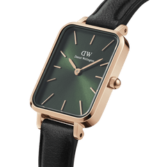 Quadro - Square watch with emerald dial & leatherstrap | DW