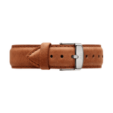 Durham Strap Silver genuine leather watch strap in warm light brown with fine stitching and a sleek silver buckle, suitable for both casual and formal watch styles.