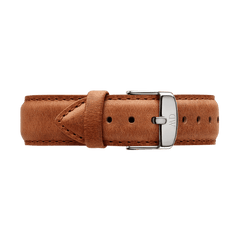 Durham Strap Silver genuine leather watch strap in warm light brown with fine stitching and a sleek silver buckle, suitable for both casual and formal watch styles.