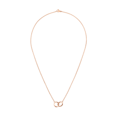 Elan Unity Necklace Rose Gold featuring a fine rose gold chain with two interlocking rings as a fixed pendant, designed for a minimalist and elegant look.