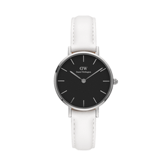 Petite Bondi Black Silver features a slim silver case, minimalist black dial, and an adjustable white leather strap, offering a stylish and comfortable option for women with petite wrists.