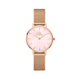Petite Melrose Pearl ladies watch featuring a rose gold mesh strap and a pink mother of pearl dial, designed for a comfortable fit and elegant everyday style.
