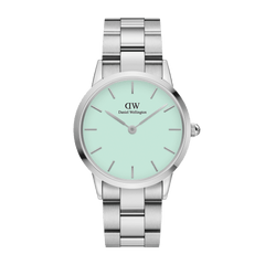 Iconic Link Mint Silver ladies watch with a sleek stainless steel bracelet and a distinctive mint green minimalist dial, designed for a modern and versatile look.