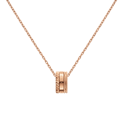 Elevation Necklace in rose gold featuring a sculptural geometric ring pendant with textured detailing, displayed on a delicate cable chain.