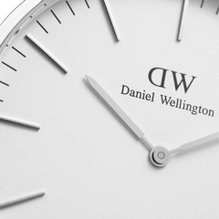 Detailed view of the Classic St Mawes Silver watch dial, showing the minimalist eggshell white face, slim silver hands, and refined hour markers for a timeless and elegant look.