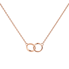 Classic Lumine Unity Rose Gold necklace featuring interlocking rose gold rings and a delicate chain, showcasing minimalist design and subtle elegance suitable for everyday wear.