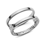 Polished silver Elan Dual Ring Silver featuring a modern double-band design, crafted from stainless steel with the Daniel Wellington logo engraved on the inside.