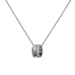 Silver necklace with a geometric ring pendant featuring intricate detailing and a polished finish, suspended on a fine adjustable chain. The modern, sculptural design of the Elevation Necklace Silver adds a distinctive touch to everyday or occasion wear.