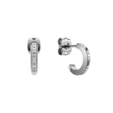 Elan Earrings Silver feature a minimalist huggie-style design with a polished silver finish and the Daniel Wellington logo engraved along the outer curve, crafted from high-quality stainless steel for comfortable everyday wear.