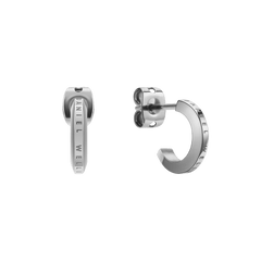 Elan Earrings Silver feature a minimalist huggie-style design with a polished silver finish and the Daniel Wellington logo engraved along the outer curve, crafted from high-quality stainless steel for comfortable everyday wear.